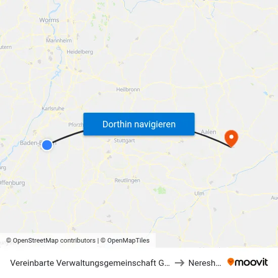 Vereinbarte Verwaltungsgemeinschaft Gernsbach to Neresheim map