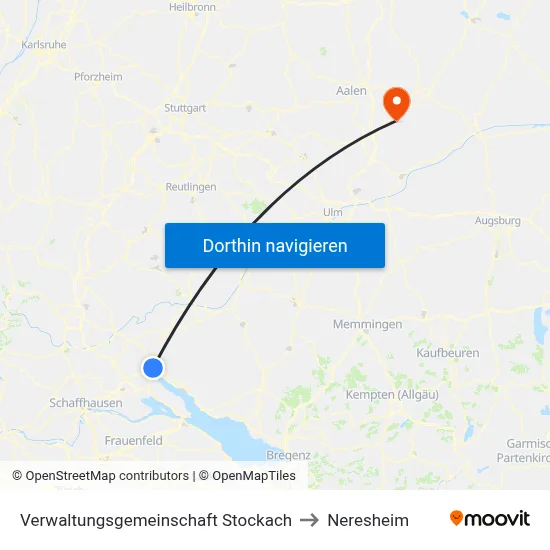 Verwaltungsgemeinschaft Stockach to Neresheim map