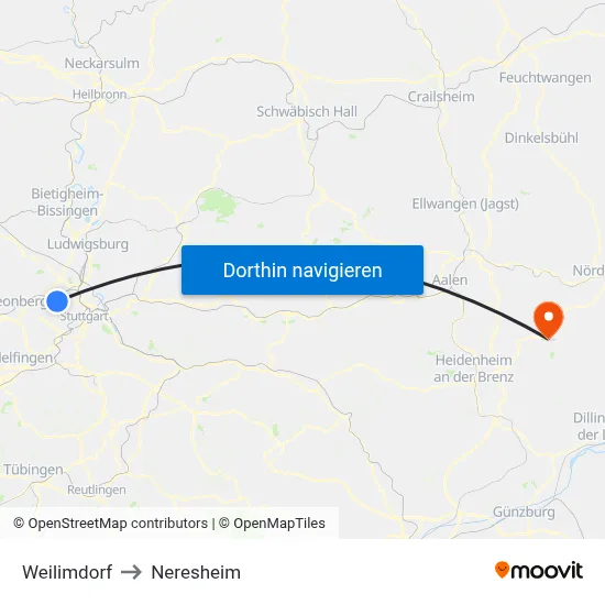 Weilimdorf to Neresheim map