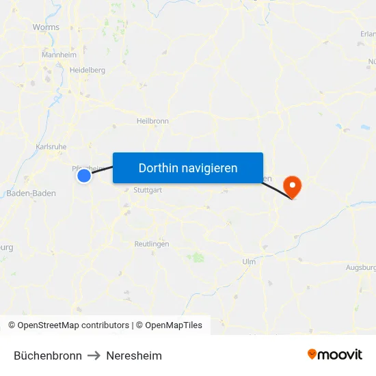 Büchenbronn to Neresheim map