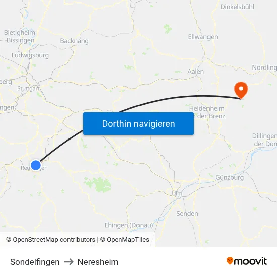 Sondelfingen to Neresheim map