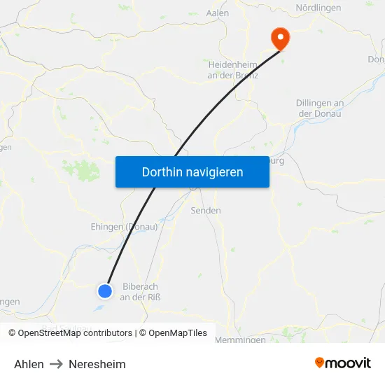 Ahlen to Neresheim map