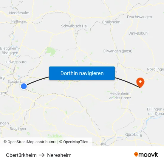 Obertürkheim to Neresheim map