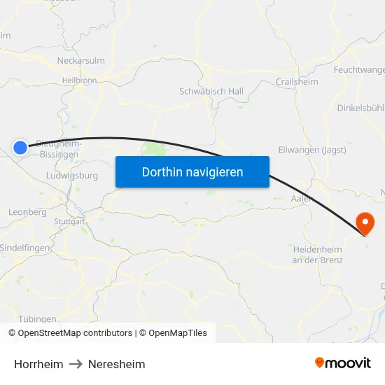 Horrheim to Neresheim map