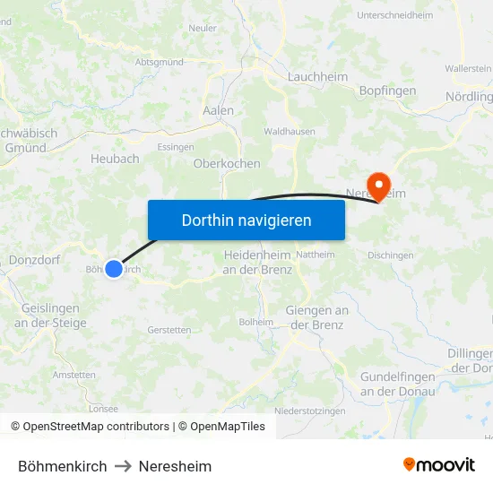 Böhmenkirch to Neresheim map