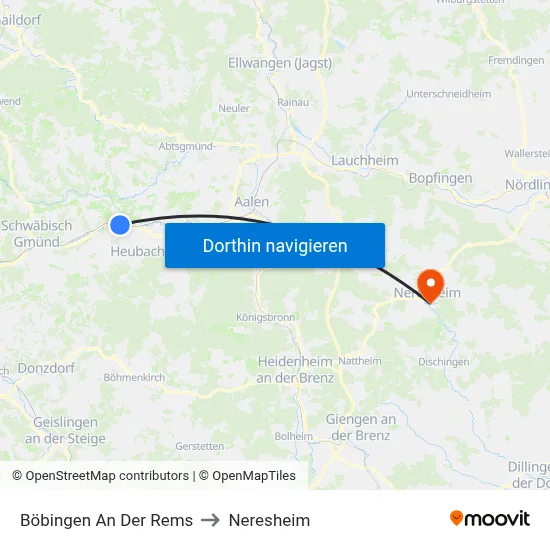 Böbingen An Der Rems to Neresheim map