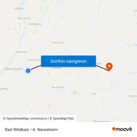 Bad Wildbad to Neresheim map