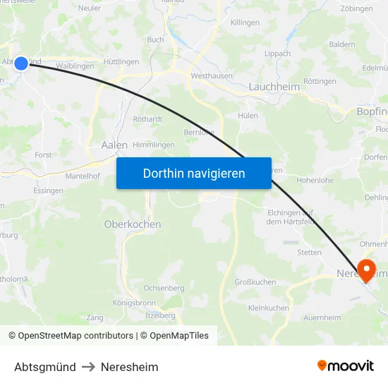 Abtsgmünd to Neresheim map