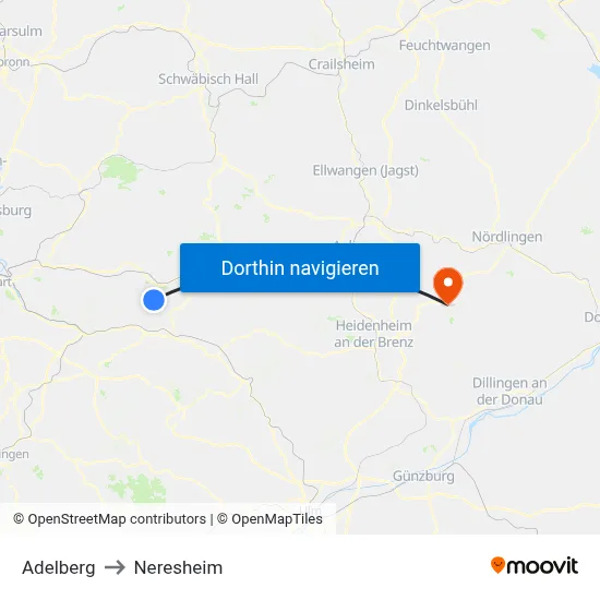 Adelberg to Neresheim map
