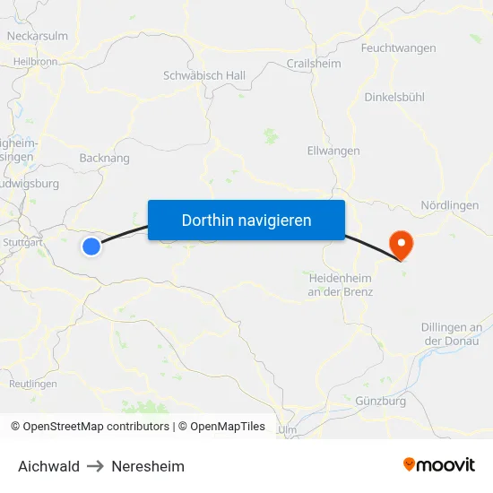Aichwald to Neresheim map