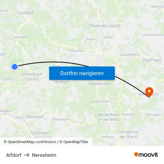 Alfdorf to Neresheim map