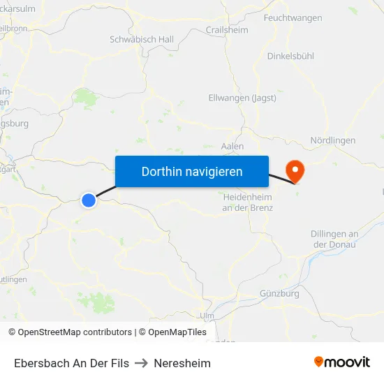 Ebersbach An Der Fils to Neresheim map