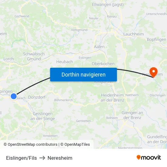 Eislingen/Fils to Neresheim map