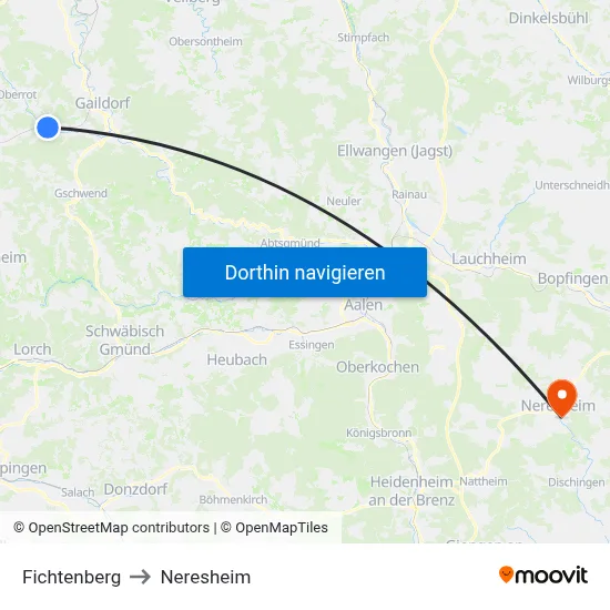 Fichtenberg to Neresheim map