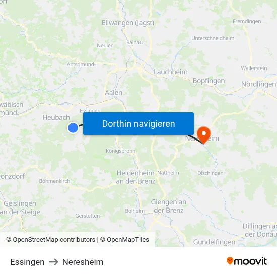 Essingen to Neresheim map