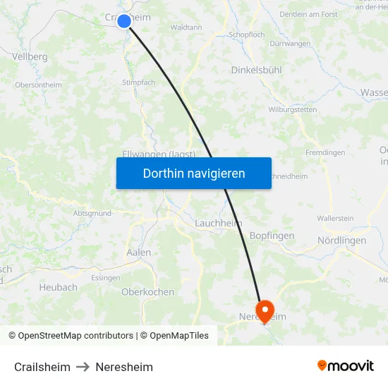 Crailsheim to Neresheim map