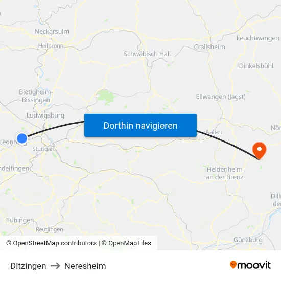 Ditzingen to Neresheim map