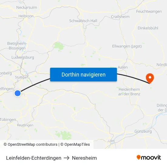 Leinfelden-Echterdingen to Neresheim map