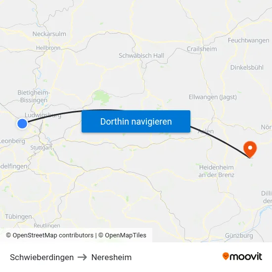 Schwieberdingen to Neresheim map