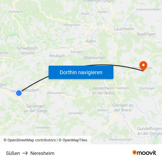 Süßen to Neresheim map