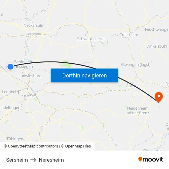 Sersheim to Neresheim map