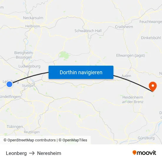 Leonberg to Neresheim map