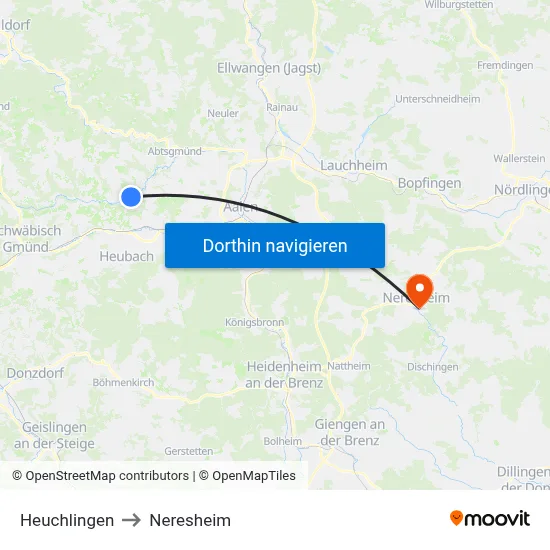 Heuchlingen to Neresheim map