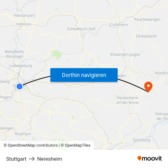 Stuttgart to Neresheim map