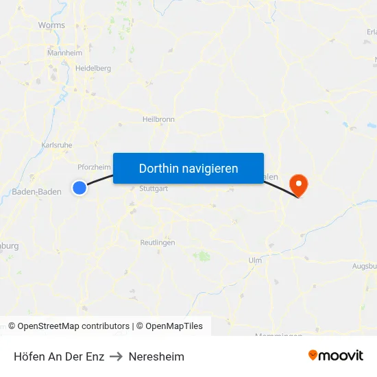 Höfen An Der Enz to Neresheim map