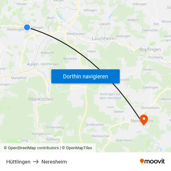 Hüttlingen to Neresheim map
