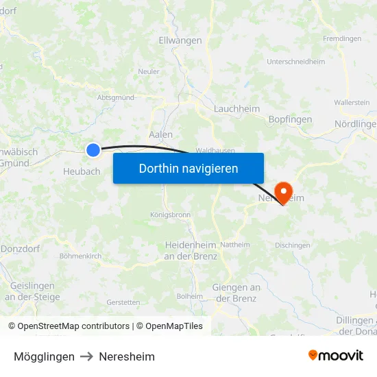Mögglingen to Neresheim map