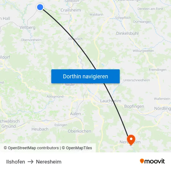 Ilshofen to Neresheim map