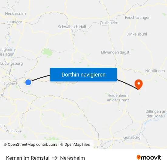 Kernen Im Remstal to Neresheim map
