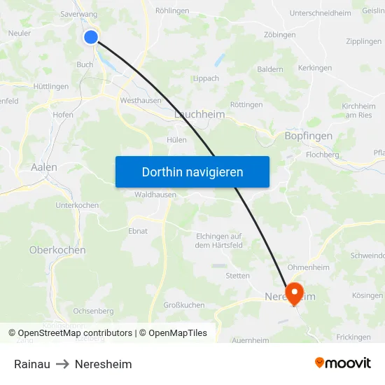 Rainau to Neresheim map