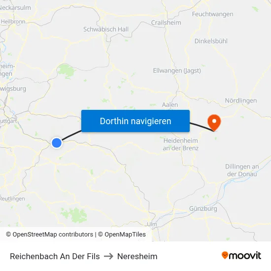 Reichenbach An Der Fils to Neresheim map