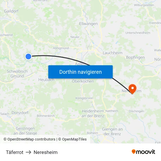 Täferrot to Neresheim map