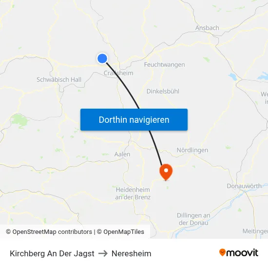 Kirchberg An Der Jagst to Neresheim map