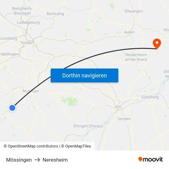 Mössingen to Neresheim map