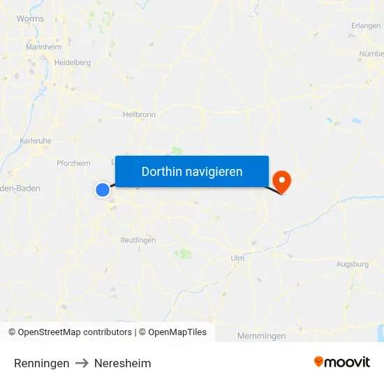 Renningen to Neresheim map