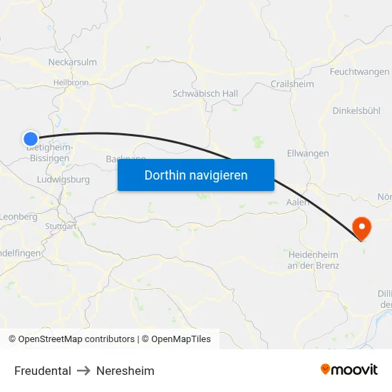 Freudental to Neresheim map