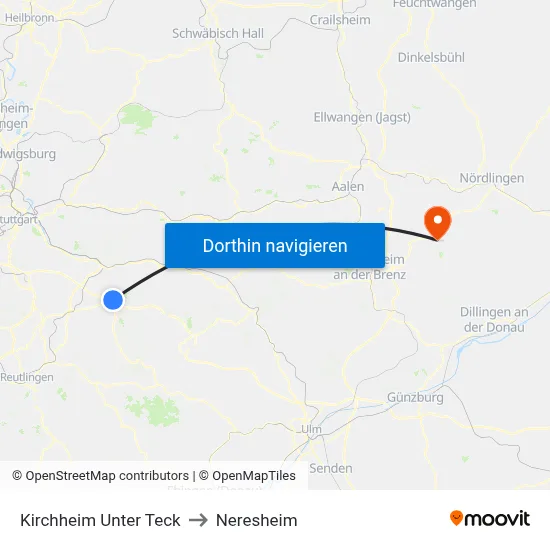 Kirchheim Unter Teck to Neresheim map