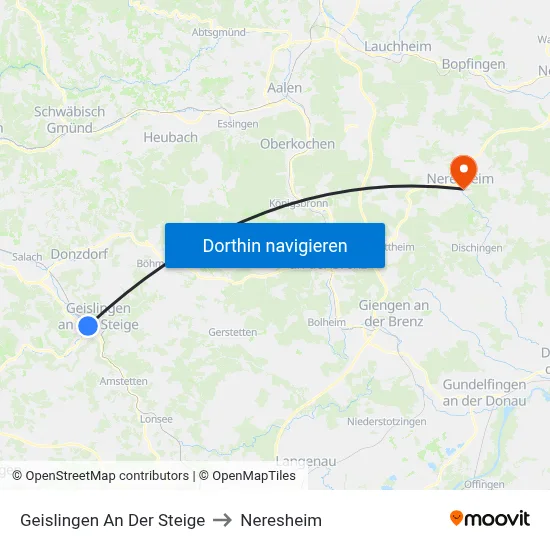 Geislingen An Der Steige to Neresheim map