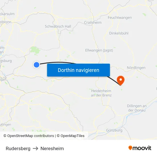 Rudersberg to Neresheim map