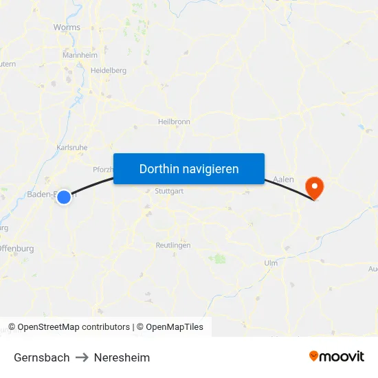 Gernsbach to Neresheim map