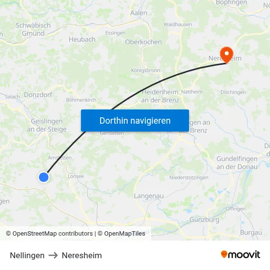 Nellingen to Neresheim map