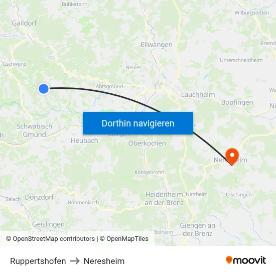 Ruppertshofen to Neresheim map