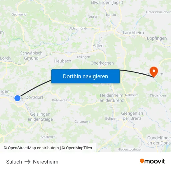 Salach to Neresheim map
