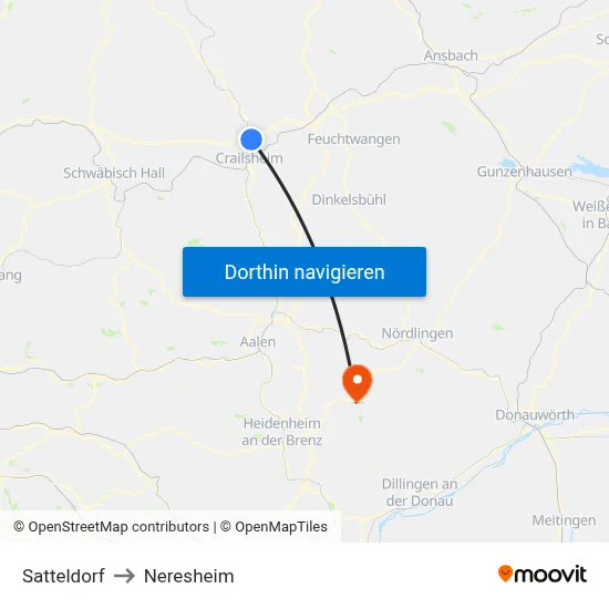 Satteldorf to Neresheim map