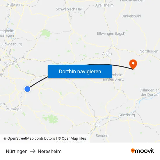 Nürtingen to Neresheim map