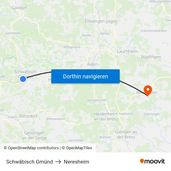 Schwäbisch Gmünd to Neresheim map